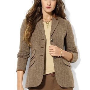 Lauren Ralph Lauren brown check wool blazer with caramel suede collar size 8